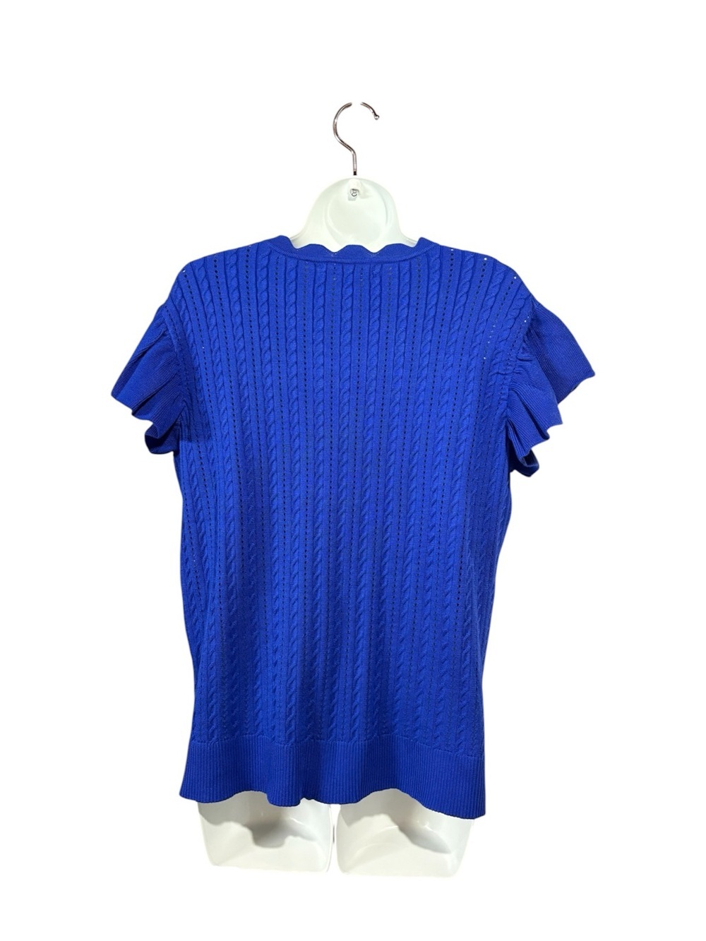 NEW, Cable & Gauge, XL, Knit Top Blue Scalloped Neck Flutter Sleeve - Picture 7 of 9